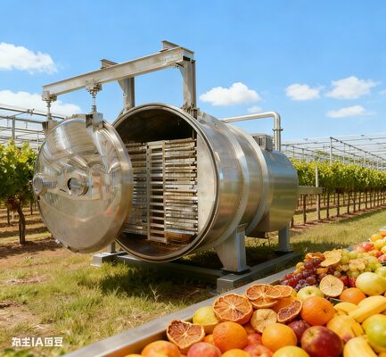 Expanda sua preservação de alimentos. Nosso liofilizador de grande capacidade garante qualidade comercial, alta produtividade e retenção superior de nutrientes