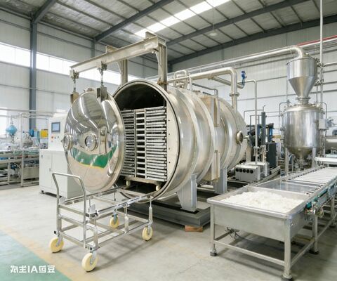 Construído para produtos farmacêuticos e alimentos a granel. Liofilante comercial 150 kg por lote, câmara de aço inoxidável e controle de temperatura de precisão.