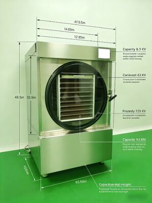 Liofilizador mini com voltagem 220V1PH5060HZ, faixa de temperatura de menos 50 a mais 90 graus Celsius, ideal para desidratação de alimentos e laboratório