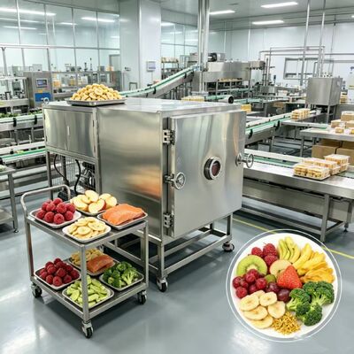 Secador de congelamento de vegetais com sistema de controle PLC com material de bandeja de aço inoxidável 304, proporcionando desempenho e fácil operação