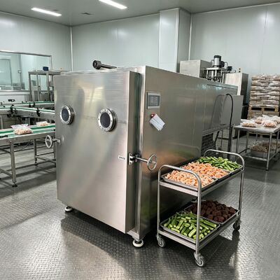 Limite de vácuo menor ou igual a 13Pa Secador de congelamento de vegetais com controle PLC e tamanho total 3800 1700 2000 mm, garantindo a remoção de umidade